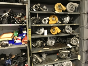 Shelf of diesel turbo parts